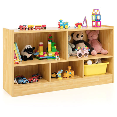 Kids 2-Shelf Bookcase 5-Cube Wood Toy Storage Cabinet Organizer-Beige - Relaxacare