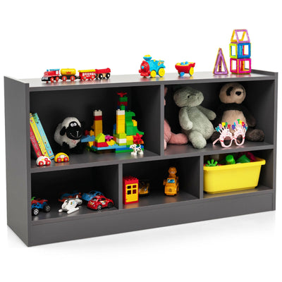 Kids 2-Shelf Bookcase 5-Cube Wood Toy Storage Cabinet Organizer-Gray - Relaxacare