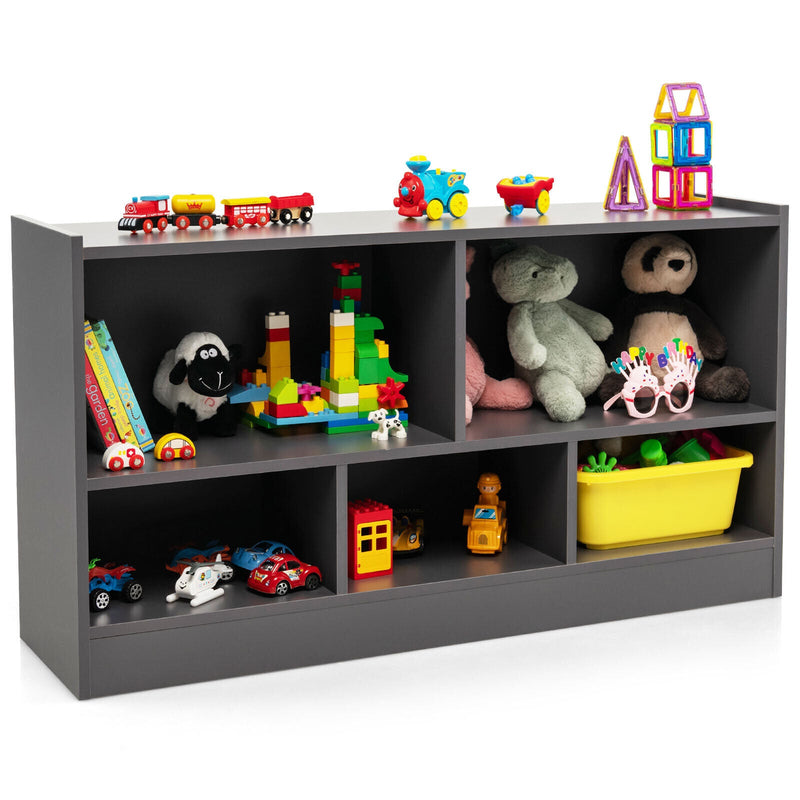 Kids 2-Shelf Bookcase 5-Cube Wood Toy Storage Cabinet Organizer-Gray - Relaxacare