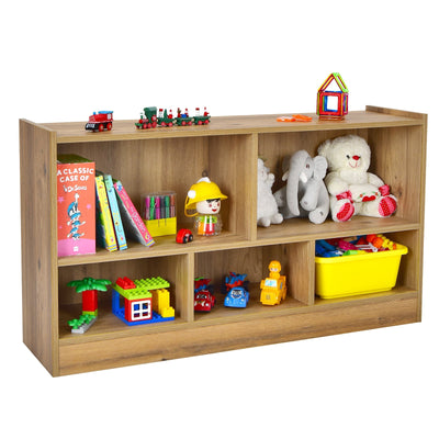 Kids 2-Shelf Bookcase 5-Cube Wood Toy Storage Cabinet Organizer-Natural - Relaxacare