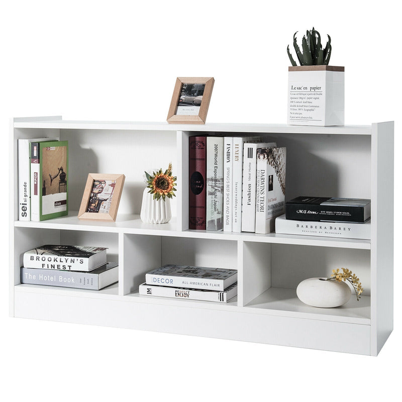 Kids 2-Shelf Bookcase 5-Cube Wood Toy Storage Cabinet Organizer-White - Relaxacare