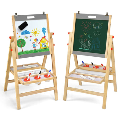 Kids Art Easel with Paper Roll Double Sided Chalkboard and Whiteboard - Relaxacare