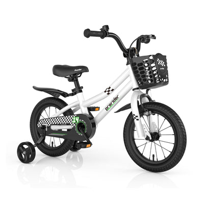 Kid's Bike with 2 Training Wheels for 3-5 Years Old-White - Relaxacare