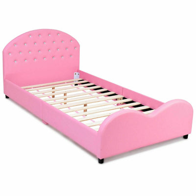 Kids Children PU Upholstered Platform Wooden Princess Bed - Relaxacare