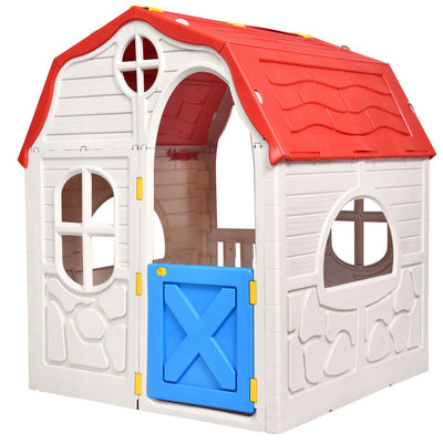 Kids Cottage Playhouse Foldable Plastic Indoor Outdoor Toy - Relaxacare