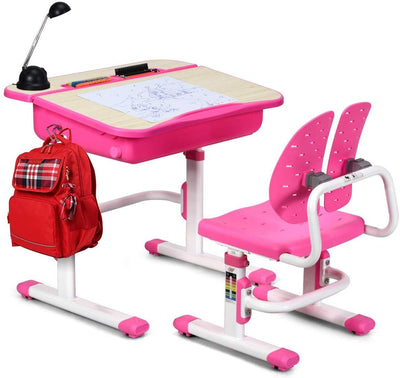 Kids Desk and Chair Set Children's Study Table Storage-Pink - Relaxacare
