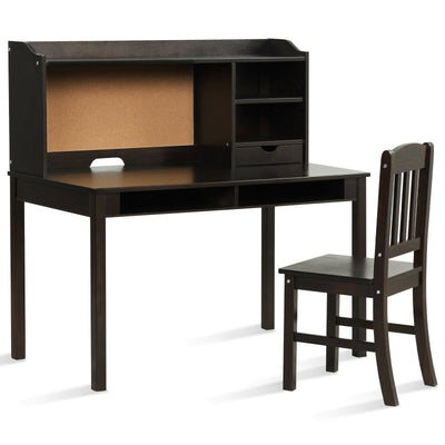 Kids Desk and Chair Set Study Writing Desk with Hutch and Bookshelves-Brown - Relaxacare