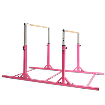 Kids Double Horizontal Bars Gymnastic Training Parallel Bars Adjustable-Pink - Relaxacare