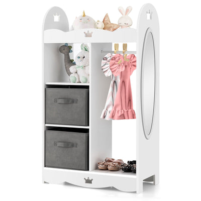 Kids Dress up Storage Costume Closet with Mirror and Toy Bins-White - Relaxacare