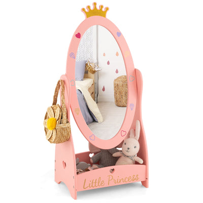 Kids Full Length Mirror with 360 Degree Rotatable Design and Shelf-Pink - Relaxacare