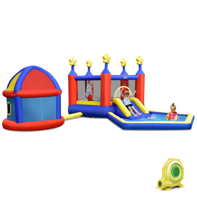 Kids Inflatable Bouncy Castle with Slide Large Jumping Area Playhouse and 735W Blower - Relaxacare