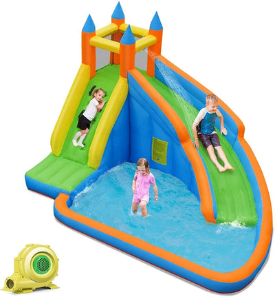 Kids Inflatable Water Slide Bouncing House with Carrying Bag and 480W Blower - Relaxacare