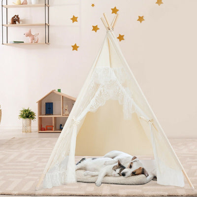 Kids Lace Teepee Tent Folding Children Playhouse with Bag - Relaxacare