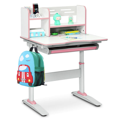 Kids Multifunctional Writing Desk with Tilt Desktop and Book Shelf-Pink - Relaxacare