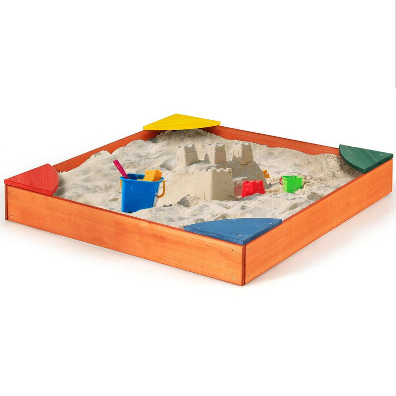 Kids Outdoor Wooden Backyard Sandbox with Built-in Corner Seating - Relaxacare