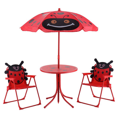 Kids Patio Folding Table and Chairs Set Beetle with Umbrella - Relaxacare