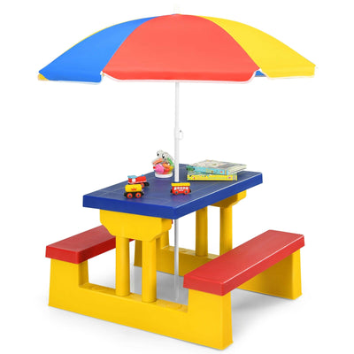 Kids Picnic Folding Table and Bench with Umbrella-Yellow - Relaxacare