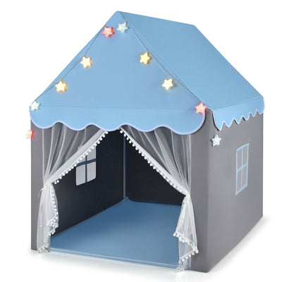 Kids Playhouse Tent with Star Lights and Mat-Blue - Relaxacare