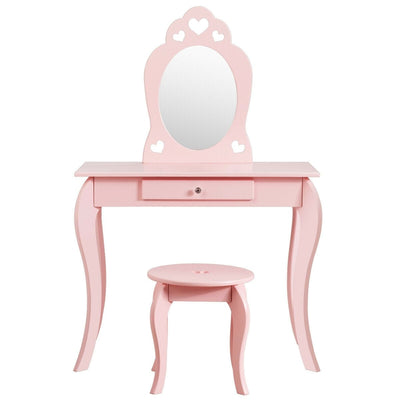 Kids Princess Makeup Dressing Play Table Set with Mirror -Pink - Relaxacare
