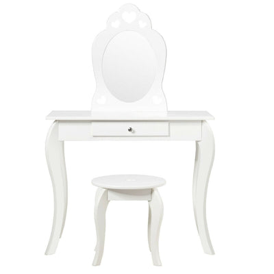 Kids Princess Makeup Dressing Play Table Set with Mirror -White - Relaxacare