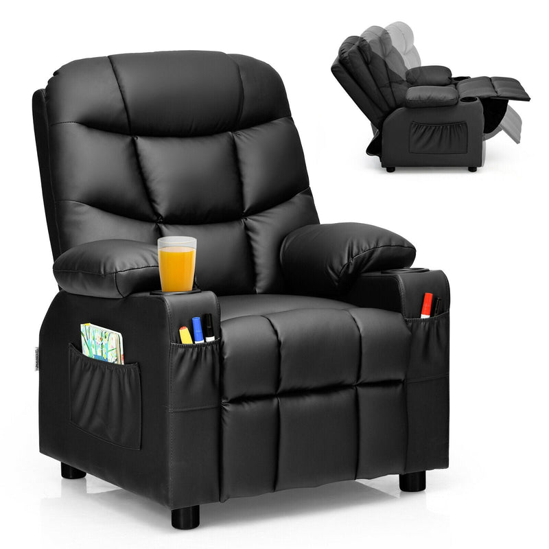 Kids PU Leather/Velvet Fabric Kids Recliner Chair with Cup Holders - Relaxacare