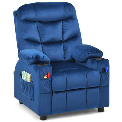 Kids PU Leather/Velvet Fabric Kids Recliner Chair with Cup Holders-Light Blue - Relaxacare