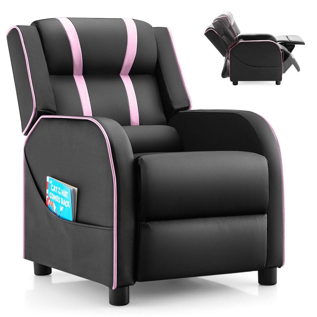 Kids Recliner Chair with Side Pockets and Footrest Pink