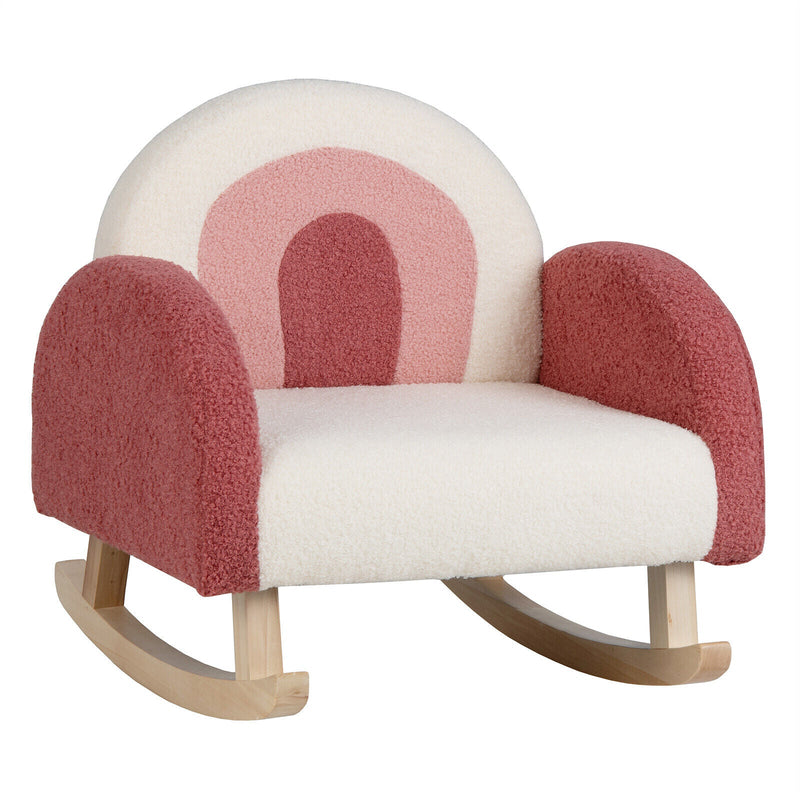 Kids Rocking Chair Children Velvet Upholstered Sofa with Solid Wood Legs-Red - Relaxacare