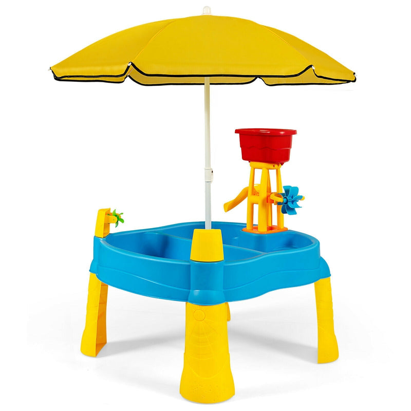 Kids Sand and Water Table for Toddlers with Umbrella and 18 Pcs Accessory Set - Relaxacare