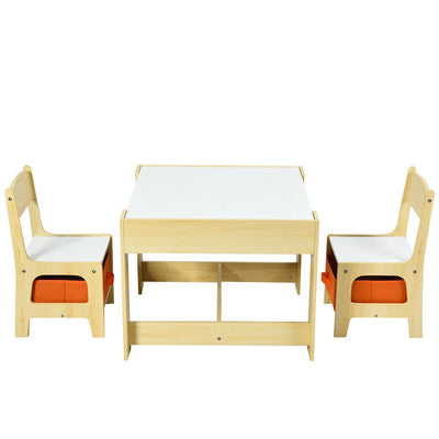 Kids Table Chairs Set With Storage Boxes Blackboard Whiteboard Drawing - Relaxacare