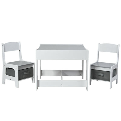 Kids Table Chairs Set With Storage Boxes Blackboard Whiteboard Drawing-White - Relaxacare