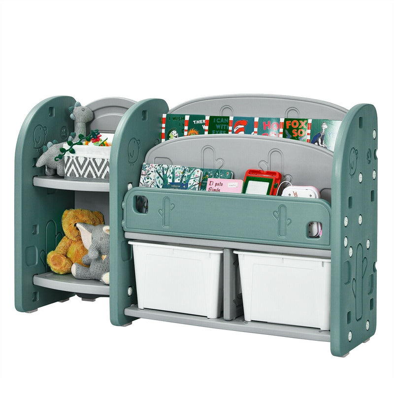 Kids Toy Storage Organizer with 2-Tier Bookshelf and Plastic Bins - Relaxacare