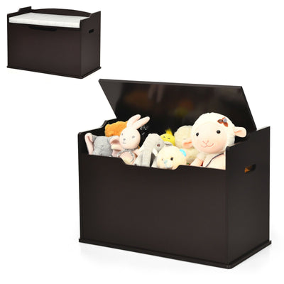 Kids Toy Wooden Flip-top Storage Box Chest Bench with Cushion Hinge-Brown - Relaxacare
