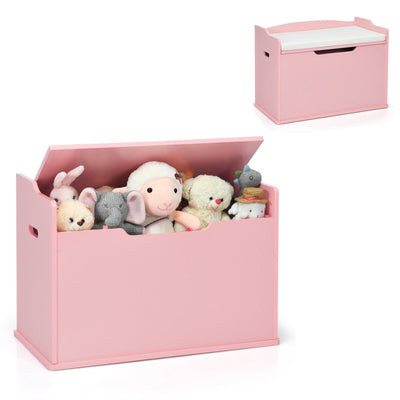 Kids Toy Wooden Flip-top Storage Box Chest Bench with Cushion Hinge-Pink - Relaxacare