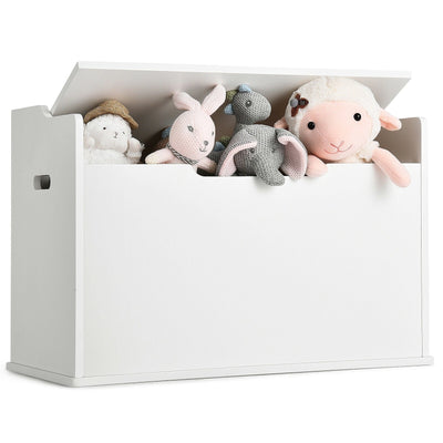 Kids Toy Wooden Flip-top Storage Box Chest Bench with Cushion Hinge-White - Relaxacare