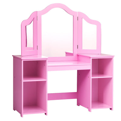 Kids Tri Folding Mirror Makeup Dressing Vanity Table Set-Pink - Relaxacare