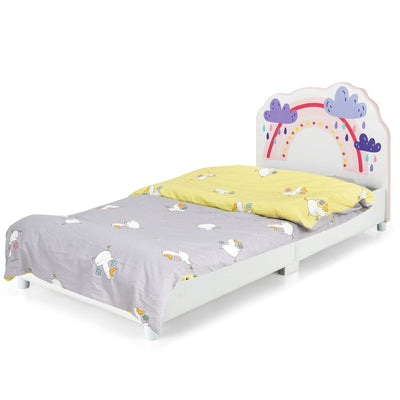 Kids Twin Size Upholstered Platform Wooden Bed with Rainbow Pattern - Relaxacare