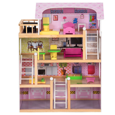Kids Wood Dollhouse Cottage Playset with Furniture - Relaxacare