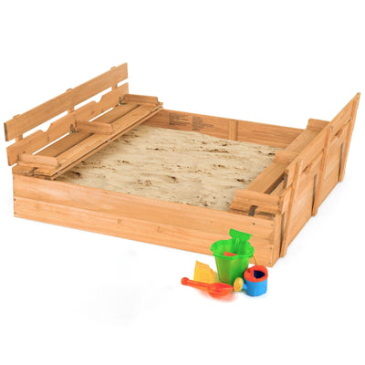 Kids Wooden Sandbox with 2 Foldable Bench Seats - Relaxacare