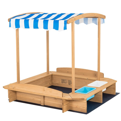 Kids Wooden Sandbox with Striped Canopy - Relaxacare