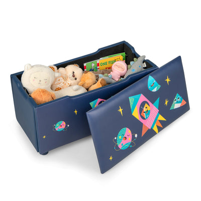 Kids Wooden Upholstered Toy Storage Box with Removable Lid-Navy - Relaxacare