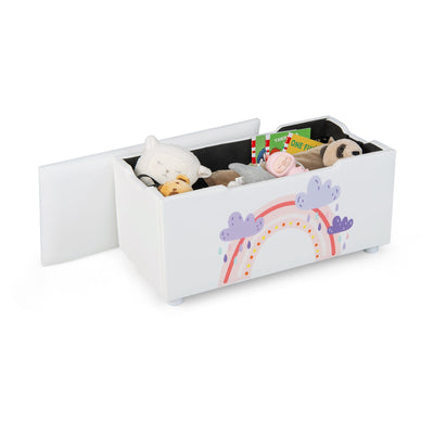 Kids Wooden Upholstered Toy Storage Box with Removable Lid-White - Relaxacare