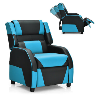 Kids Youth PU Leather Gaming Sofa Recliner with Headrest and Footrest-Blue - Relaxacare
