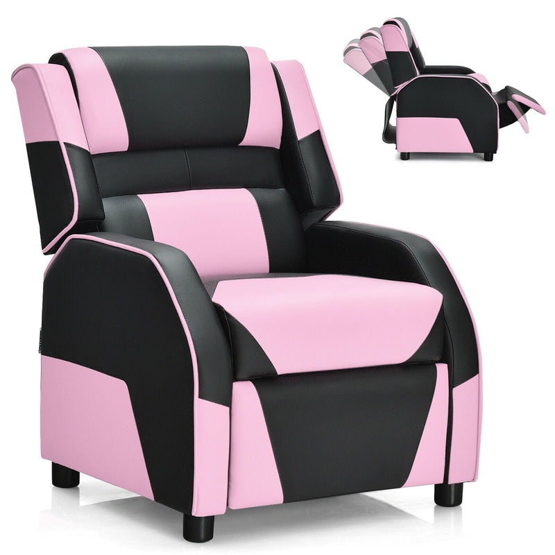 Kids Youth PU Leather Gaming Sofa Recliner with Headrest and Footrest-Pink - Relaxacare