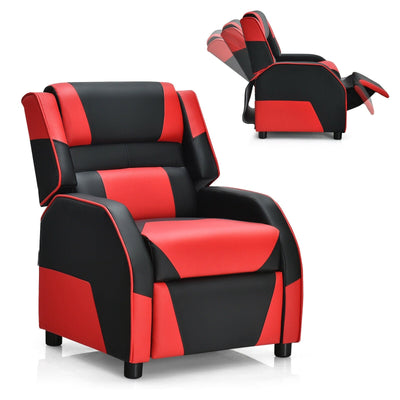 Kids Youth PU Leather Gaming Sofa Recliner with Headrest and Footrest-Red - Relaxacare