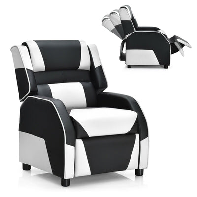 Kids Youth PU Leather Gaming Sofa Recliner with Headrest and Footrest-White - Relaxacare