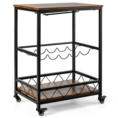 Kitchen Bar Cart Serving Trolley on Wheels with Wine Rack Glass Holder - Relaxacare