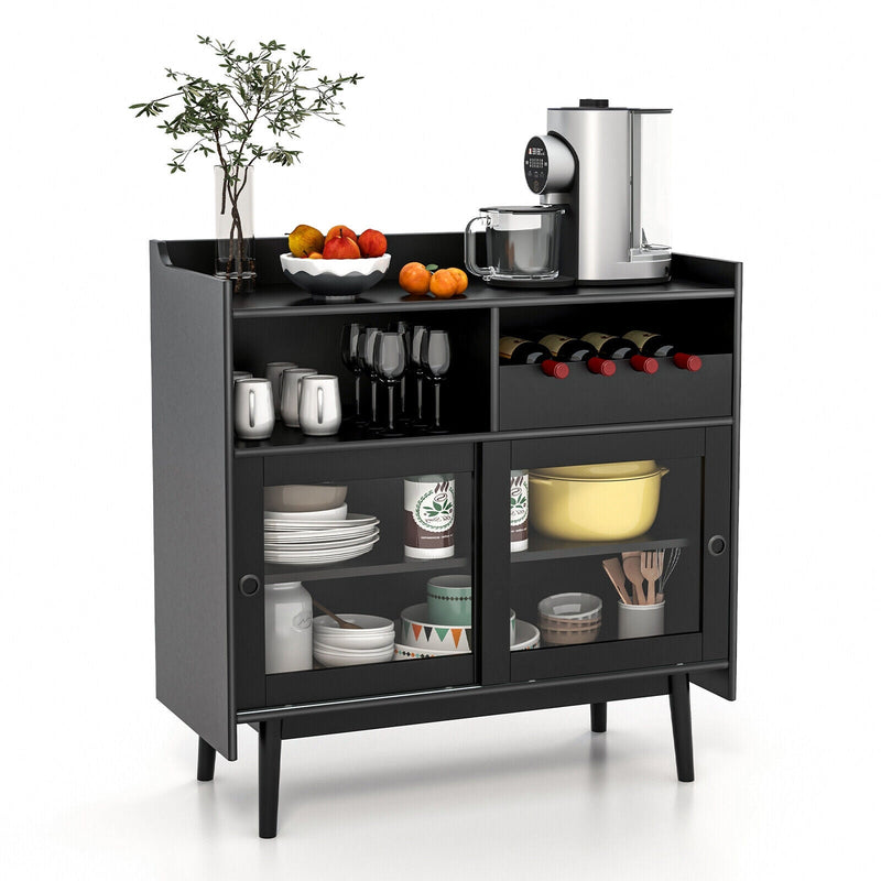 Kitchen Buffet Sideboard with Wine Rack and Sliding Door - Relaxacare