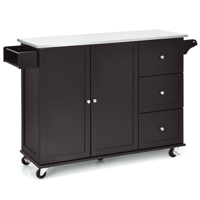 Kitchen Island 2-Door Storage Cabinet with Drawers and Stainless Steel Top-Deep Brown - Relaxacare