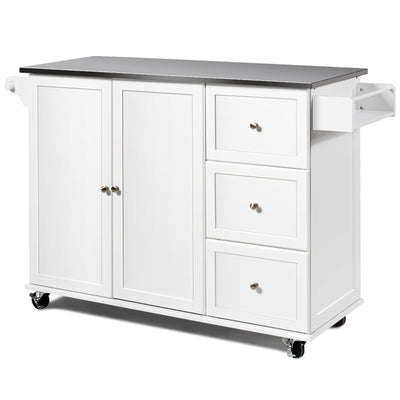 Kitchen Island 2-Door Storage Cabinet with Drawers and Stainless Steel Top-White - Relaxacare